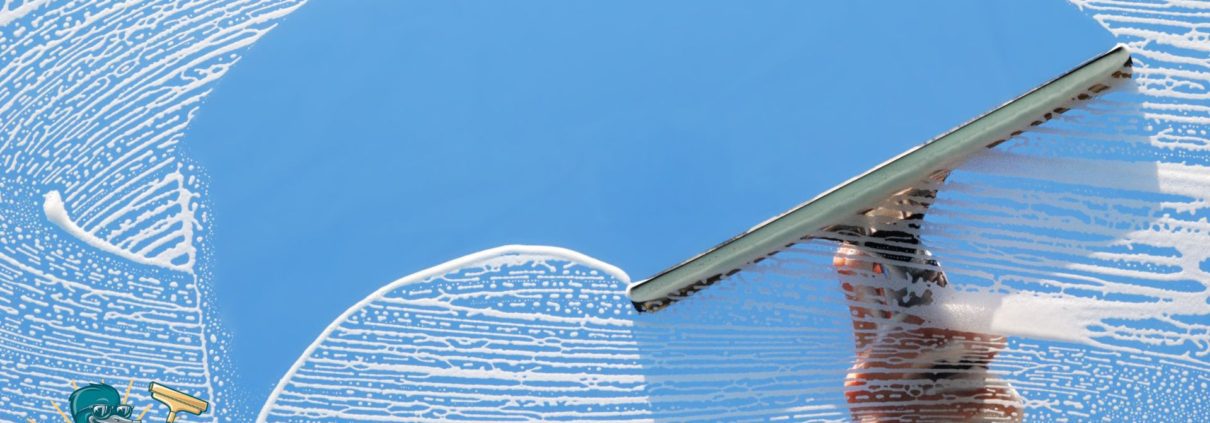 person cleaning a window with a squeegee - LoonShine Exterior Services professional residential window washing