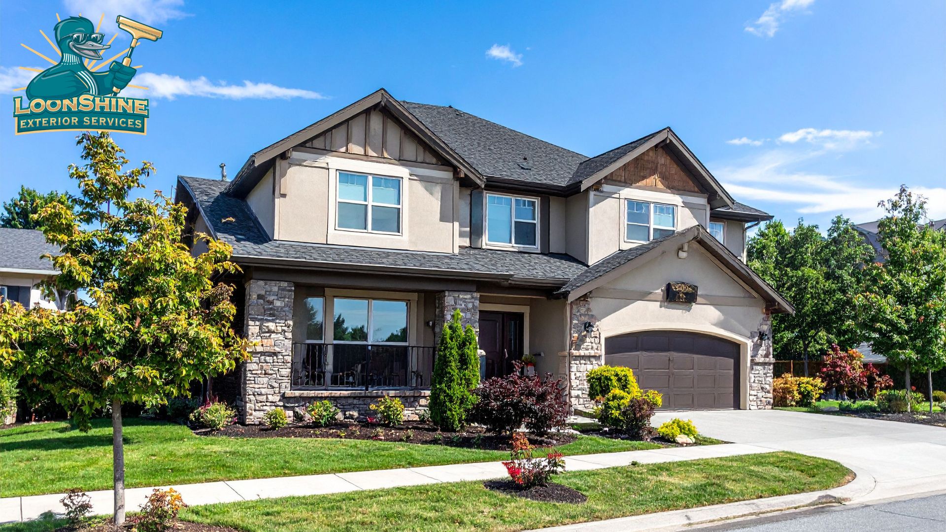 exterior of a suburban home - LoonShine Exterior Services reliable window washers for multi floor suburban homes
